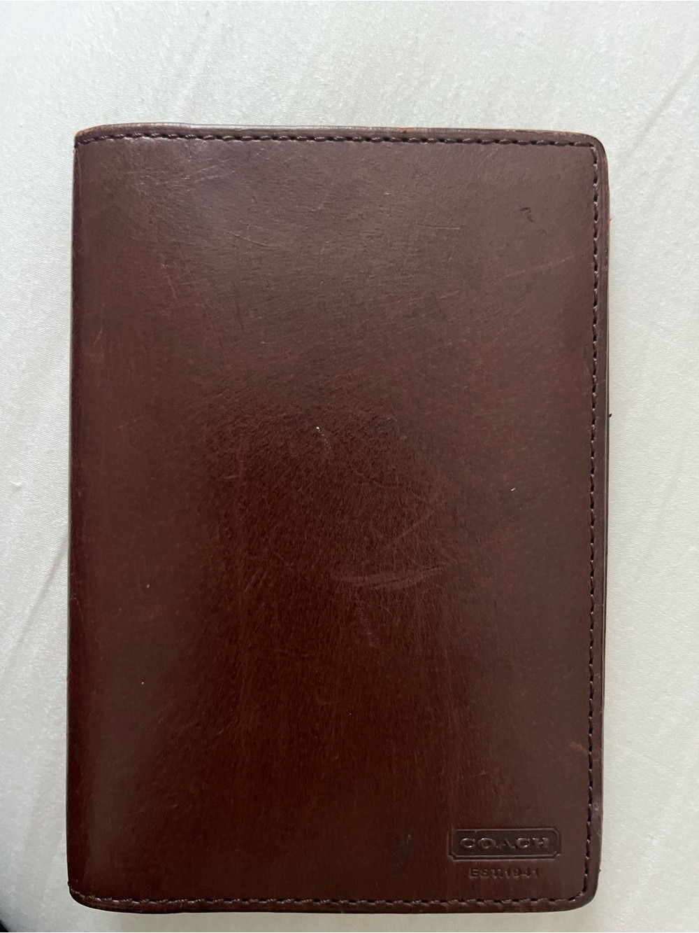Coach Leather Travel Wallet in Dark Brown